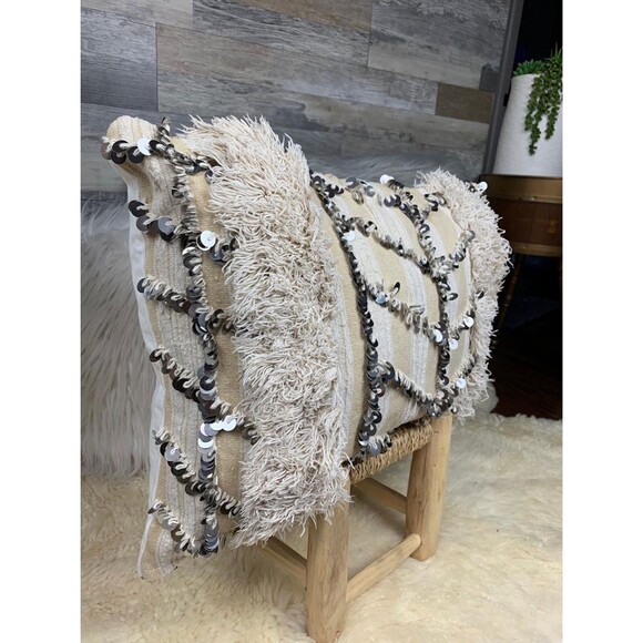 Moroccan Vintage Berber Handira Wedding Blanket Pillow 03YS00283 - Picture 6 of 10